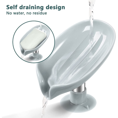 Leaf-Shape Self Draining Soap Dish Holder Easy Clean Soap Dish for Shower with Suction Cup Self draining design