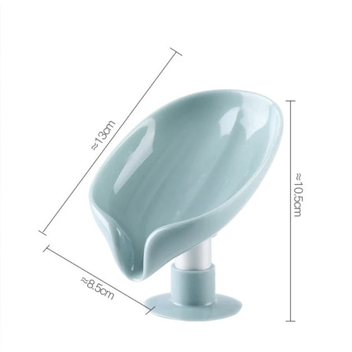 Leaf-Shape Self Draining Soap Dish Holder Easy Clean Soap Dish for Shower with Suction Cup dimensions