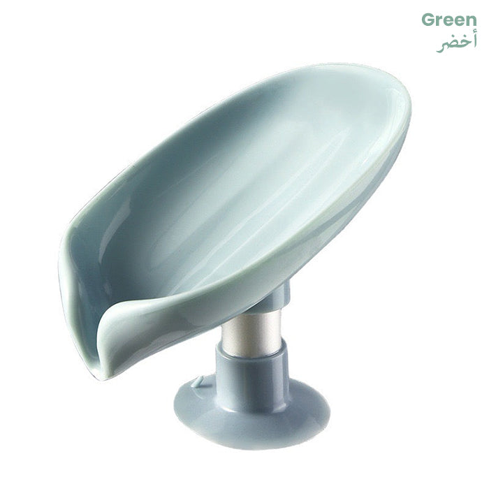 Leaf-Shape Self Draining Soap Dish Holder Easy Clean Soap Dish for Shower with Suction Cup green