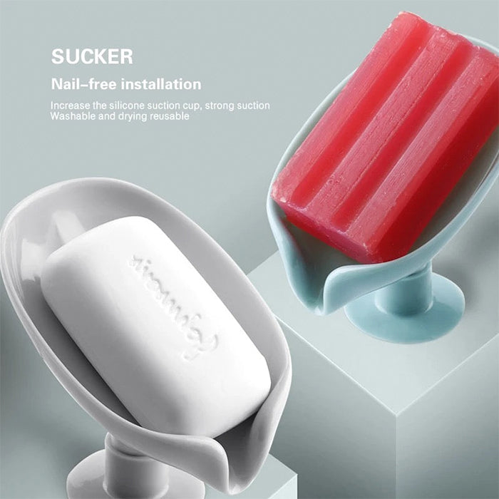Leaf-Shape Self Draining Soap Dish Holder Easy Clean Soap Dish for Shower with Suction Cup nail free installation