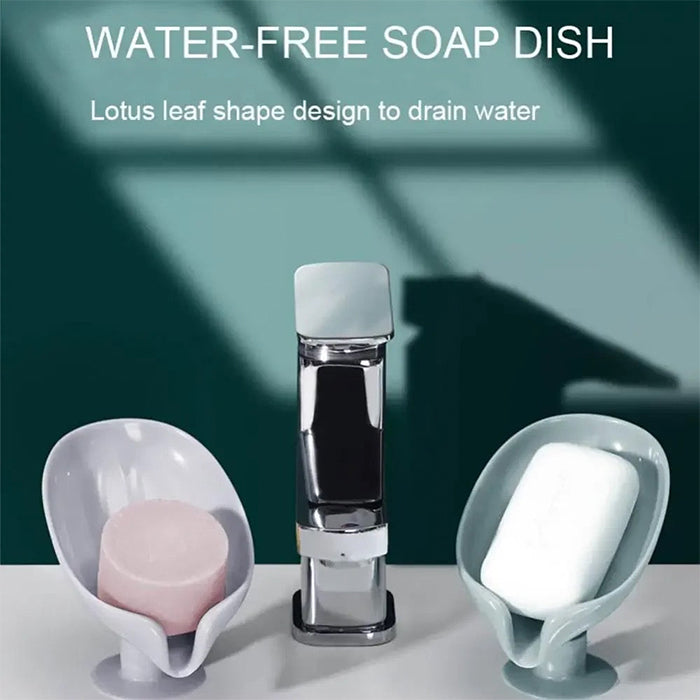 Leaf-Shape Self Draining Soap Dish Holder Easy Clean Soap Dish for Shower with Suction Cup water free