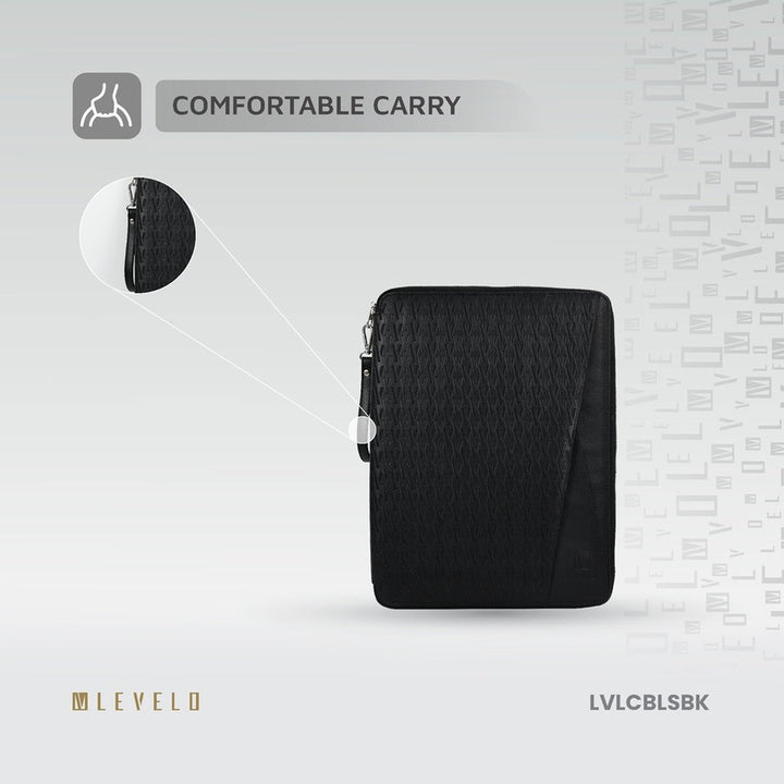 Levelo Cristallo Booktype Laptop Sleeve - Black Comfortable Carry
