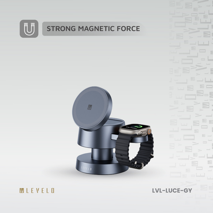 Levelo Luce 4-in-1 Charger powers your iPhone, iWatch, and AirPods at once with up to 15W output Strong Magnetic Force

