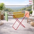 Foldable clothes drying rack set up in garden with natural sunlight drying Qatar 