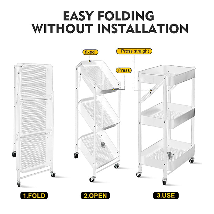 Lightweight foldable storage 3 shelf rack, functional storage organization from Homesouq Qatar