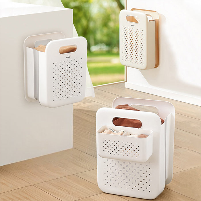 Bedroom laundry basket with small wall mounted build for neat organization from Homesouq Qatar
