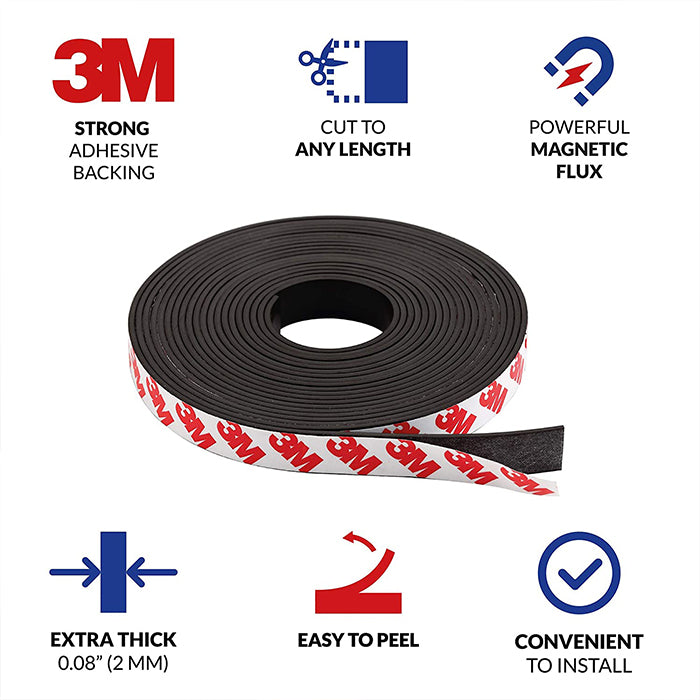 Magnetic Tape Roll with 3M Strong Adhesive Backing. Perfect for DIY, Art Projects, whiteboards & Fridge Organization strong adhesive