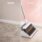 Before and after dust pan and broom set cleaning floor showing neat results with magnetic broom and dustpan Qatar