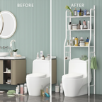 Toilet rack before and after showing organized bathroom essentials with toilet storage rack stand shelf Qatar
