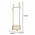 Gold cloth stand clothes rack with dimension size 170cm height and storage basket Qatar