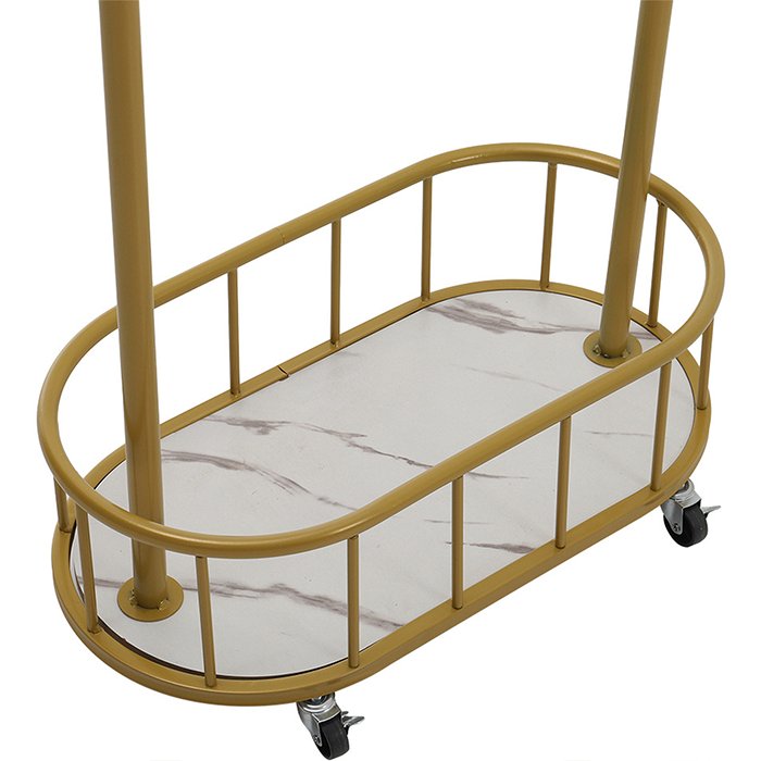 Bottom storage basket with wheels on gold clothes rack cloth stand organizer Qatar