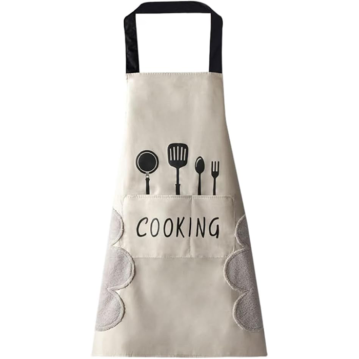 Beige waterproof kitchen apron with cooking design, unisex chef apron for home and restaurant use Qatar