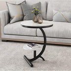 Modern Round Tea Coffee Table With 2-Tier Storage Marble Finish Bedside Table 