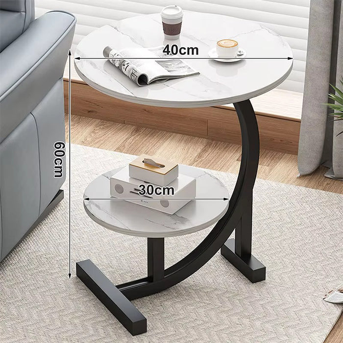 Modern Round Tea Coffee Table With 2-Tier Storage Marble Finish Bedside Table Dimensions
