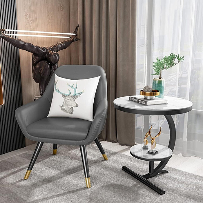 Modern Round Tea Coffee Table With 2-Tier Storage Marble Finish Bedside Table High Quality Materials