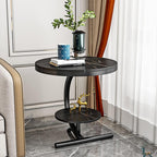 Modern Round Tea Coffee Table With 2-Tier Storage Marble Finish Bedside Table Space Saving Design