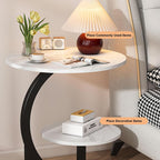 Modern Round Tea Coffee Table With 2-Tier Storage Marble Finish Bedside Table Stable and Durable 