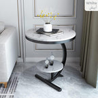 Modern Round Tea Coffee Table With 2-Tier Storage Marble Finish Bedside Table White