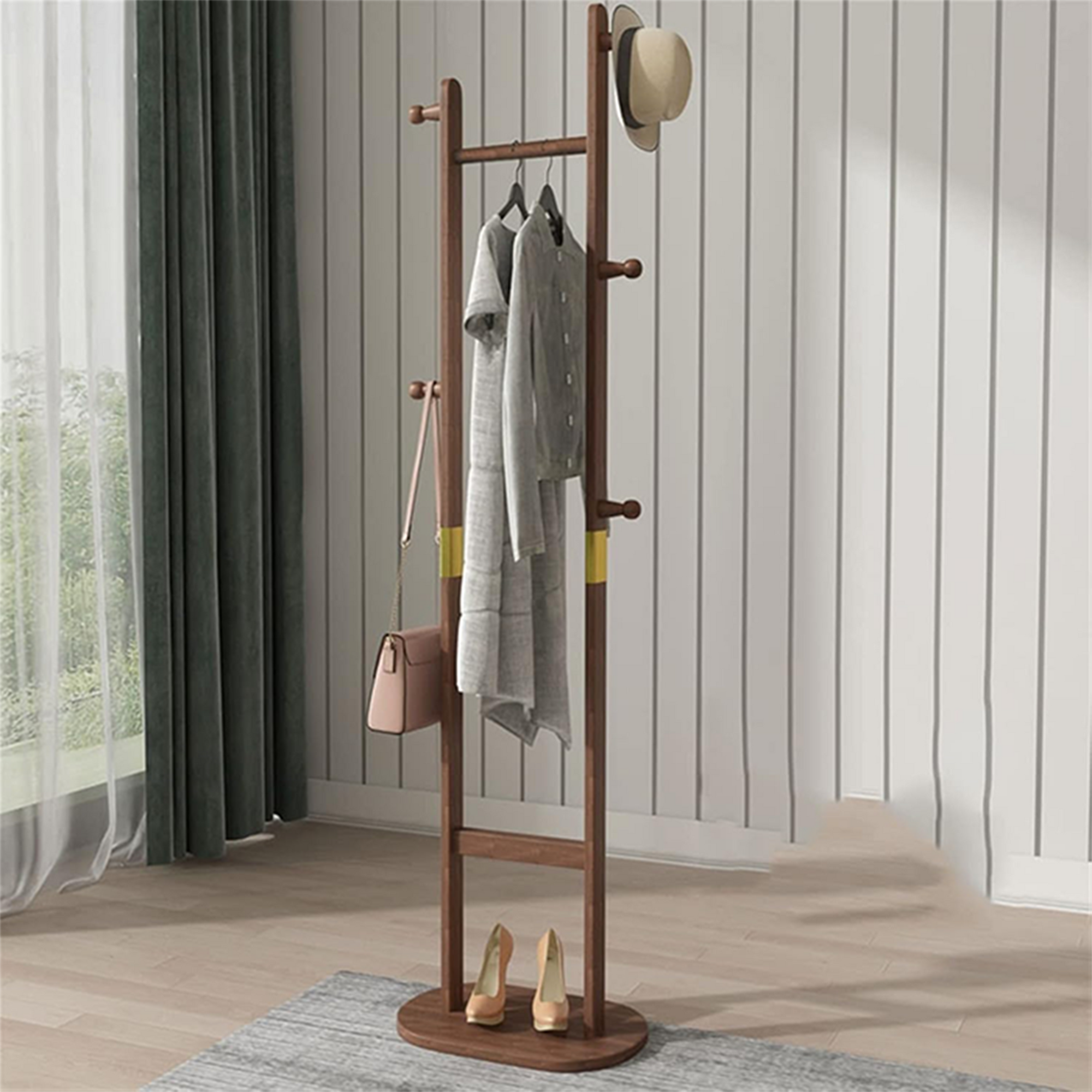 Modern Wooden Coat Stand, Simple Solid Wood Hanger For Bedrooms, Stylish Coat Rack strong tray