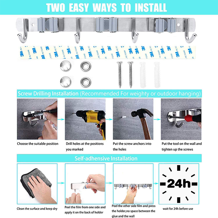 Mop Broom Holder Heavy Duty Stainless Steel Storage Organizer Heavy Duty Tool easy install