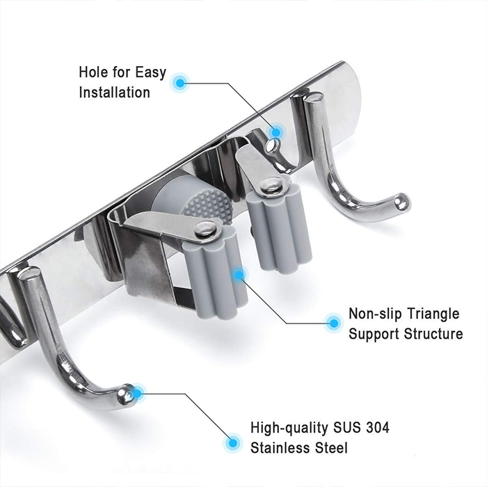 Mop Broom Holder Heavy Duty Stainless Steel Storage Organizer Heavy Duty Tool non slip