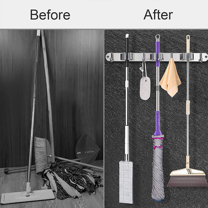 Mop Broom Holder Heavy Duty Stainless Steel Storage Organizer Heavy Duty Tool transition