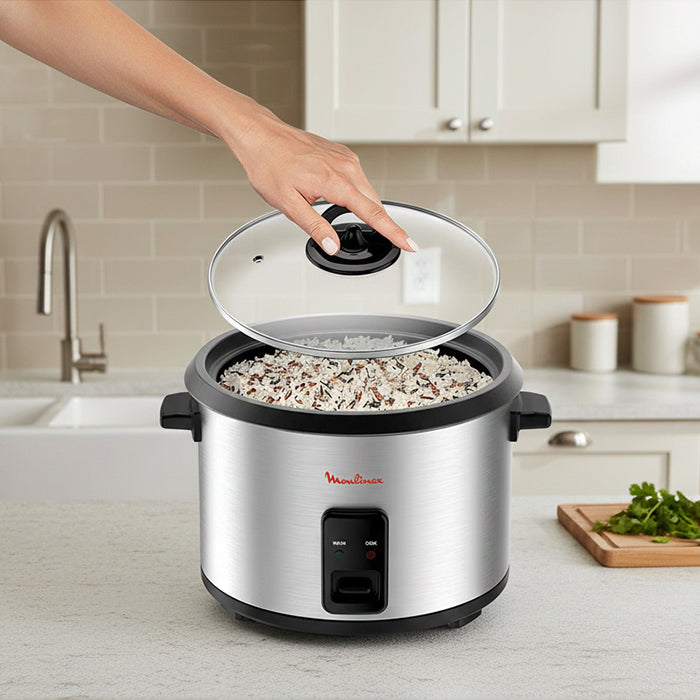 Compact rice cooker designed for easy cooking, durable Moulinex cooker Homesouq Qatar