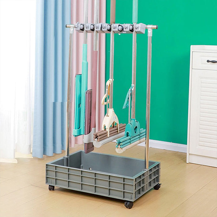 Movable Mop Broom Holder, Household Mop Rack, Garden Tool Storage Organizer
