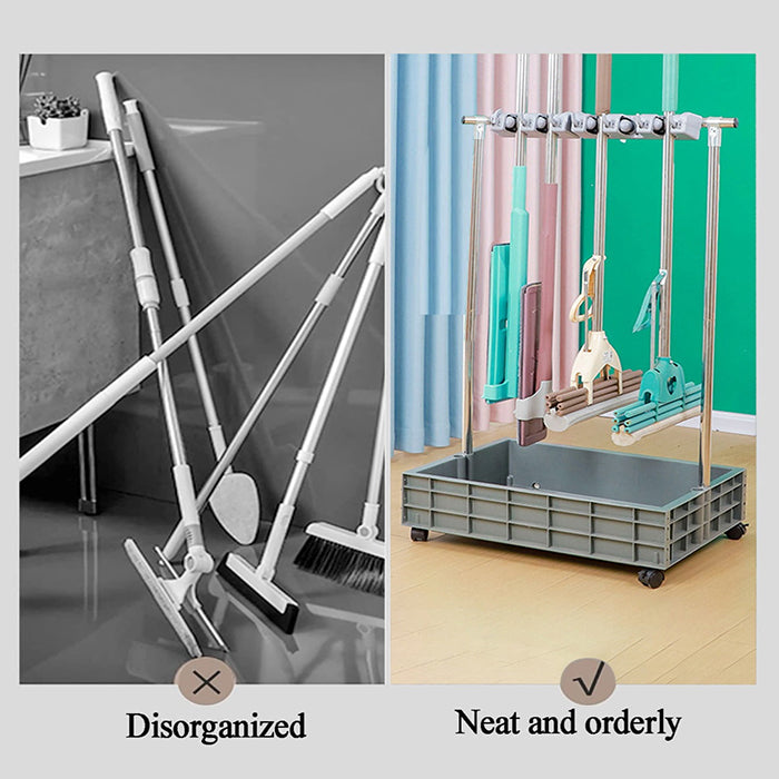 Movable Mop Broom Holder, Household Mop Rack, Garden Tool Storage Organizer efficient storage