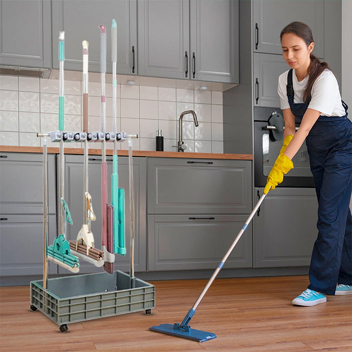 Movable Mop Broom Holder, Household Mop Rack, Garden Tool Storage Organizer versatile usage
