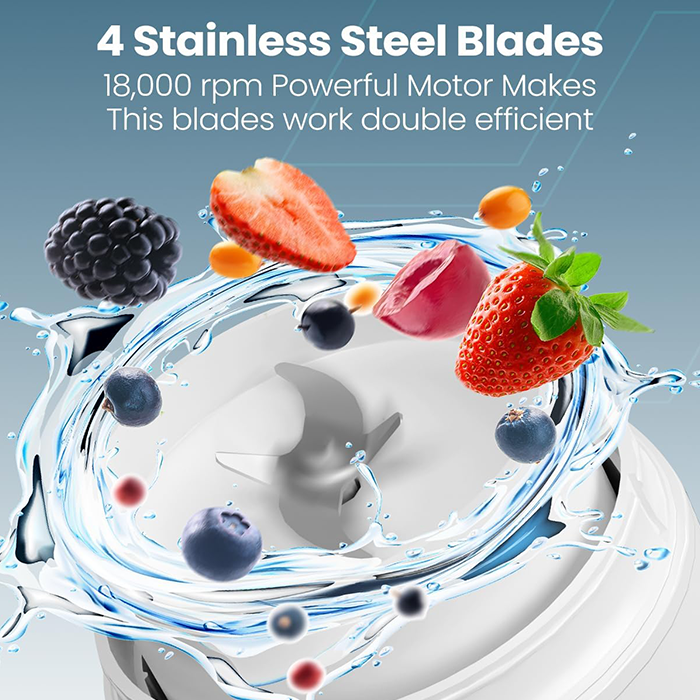 Moxedo 3 in 1 Portable Juicer Blender USB-C Wireless Mini Blender 4 stainless steel  blades