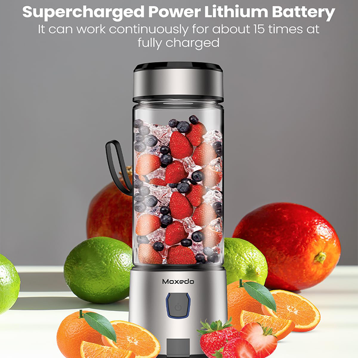 Moxedo Portable Juicer Blender USB Rechargeable 6 Stainless Steel Blades 15oz BPA Free Supercharged