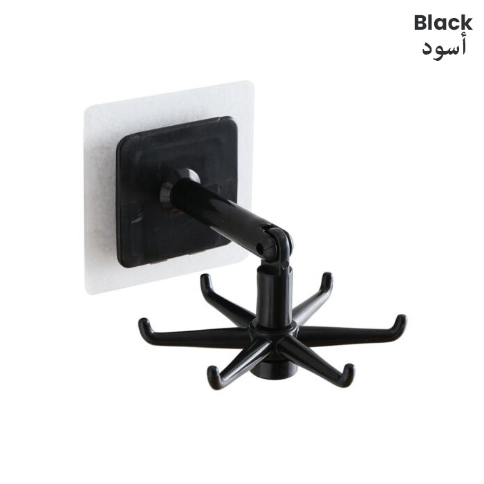 Multi-Function Home Wall-Mounted Storage Hooks 360 Degree Rotating 4 Hooks Kitchen, black