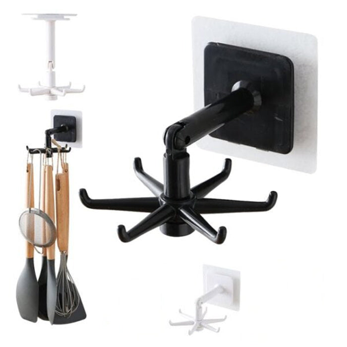 Multi-Function Home Wall-Mounted Storage Hooks 360 Degree Rotating 4 Hooks Kitchen, punchfree