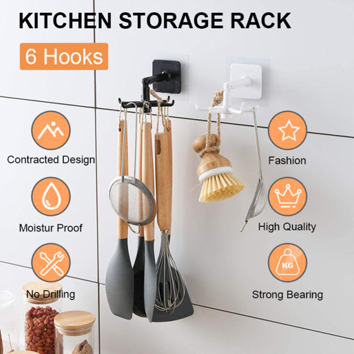 Multi-Function Home Wall-Mounted Storage Hooks 360 Degree Rotating 4 Hooks Kitchen,  storage rack