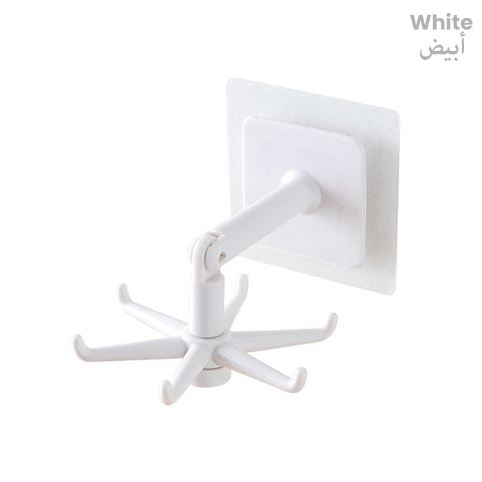 Multi-Function Home Wall-Mounted Storage Hooks 360 Degree Rotating 4 Hooks Kitchen, white
