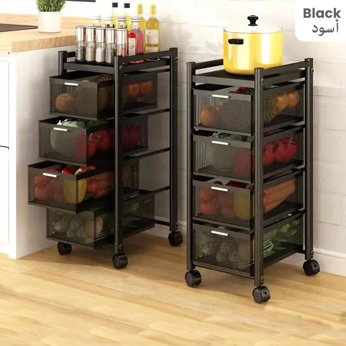 Multi-Layer Drawer Kitchen Trolley Rack, Movable Storage Cart, Pull-Out Organizer For Home black
