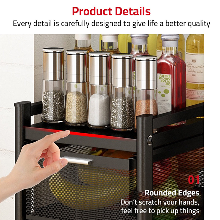 Multi-Layer Drawer Kitchen Trolley Rack, Movable Storage Cart, Pull-Out Organizer For Home details
