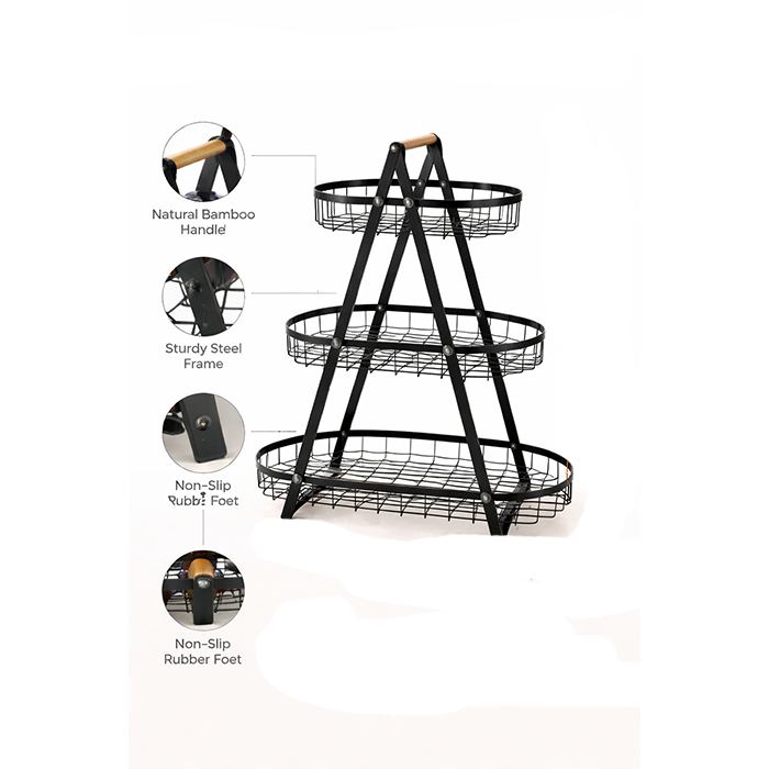 fruit basket organizer with bamboo handle and steel frame features Homesouq Qatar