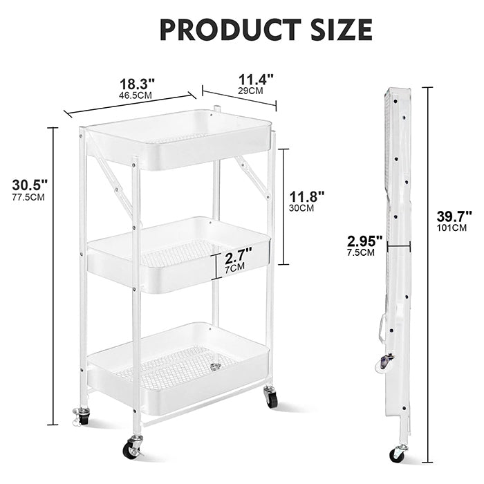 Multi-purpose foldable storage 3 shelf rack, efficient storage organization from Homesouq Qatar
