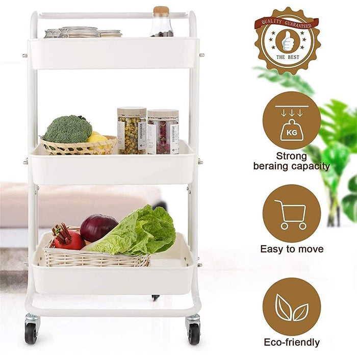 Multi Functional Versatile Rust Free Storage Trolley Cart With Handle For Home Office Use With Wheels