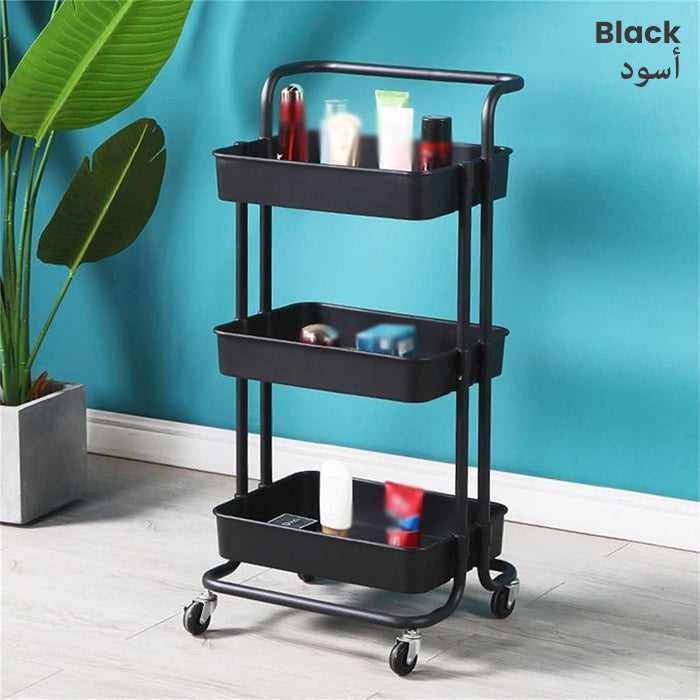 Multi Functional Versatile Rust Free Storage Trolley Cart With Handle For Home Office Use With Wheels black