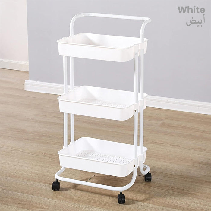 Multi Functional Versatile Rust Free Storage Trolley Cart With Handle For Home Office Use With Wheels white