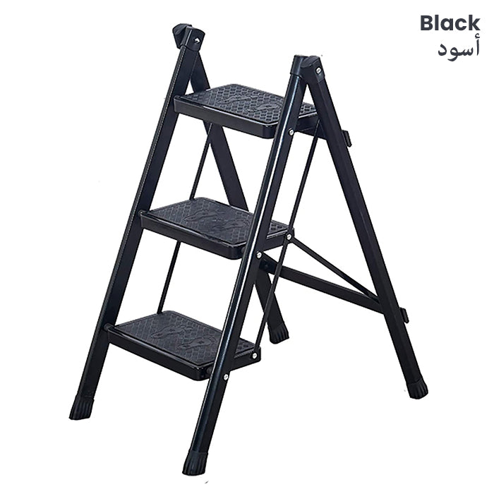 Multi Purpose 150 KG Sturdy 3 Step Folding Stool With Wide Pedals For Home Office Use black