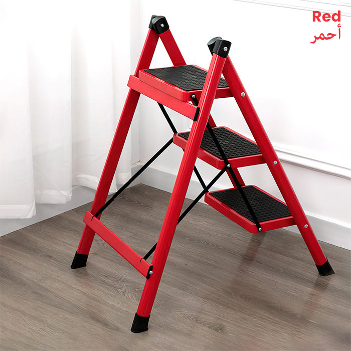 Multi Purpose 150 KG Sturdy 3 Step Folding Stool With Wide Pedals For Home Office Use red