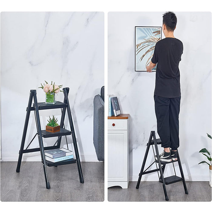 Multi Purpose 150 KG Sturdy 3 Step Folding Stool With Wide Pedals For Home Office Use stainless steel