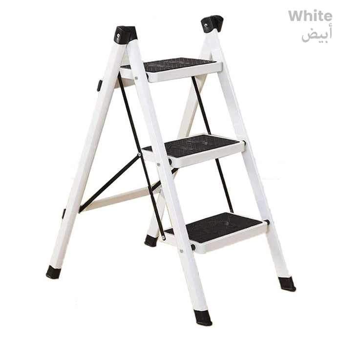Multi Purpose 150 KG Sturdy 3 Step Folding Stool With Wide Pedals For Home Office Use white
