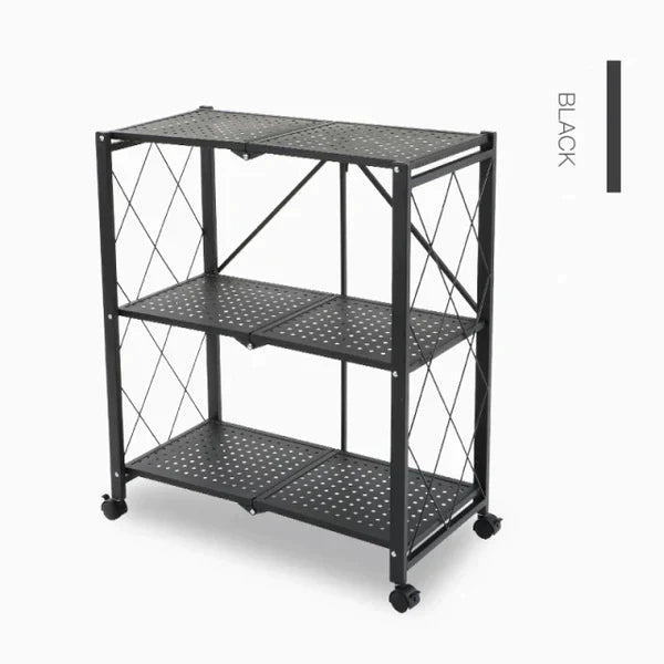 Multi Tier Foldable Storage Rack with Movable Wheel 3 Tier
