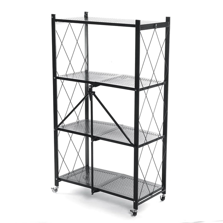 Multi Tier Foldable Storage Rack with Movable Wheel 4 Tier