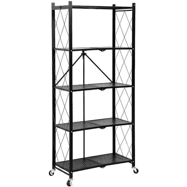 Multi Tier Foldable Storage Rack with Movable Wheel 5 Tier